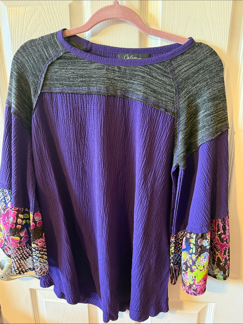 Calessa Charcoal Mixed-Media Bell Sleeve Tunic